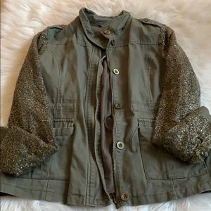 Army Green Sequin Arm Jacket